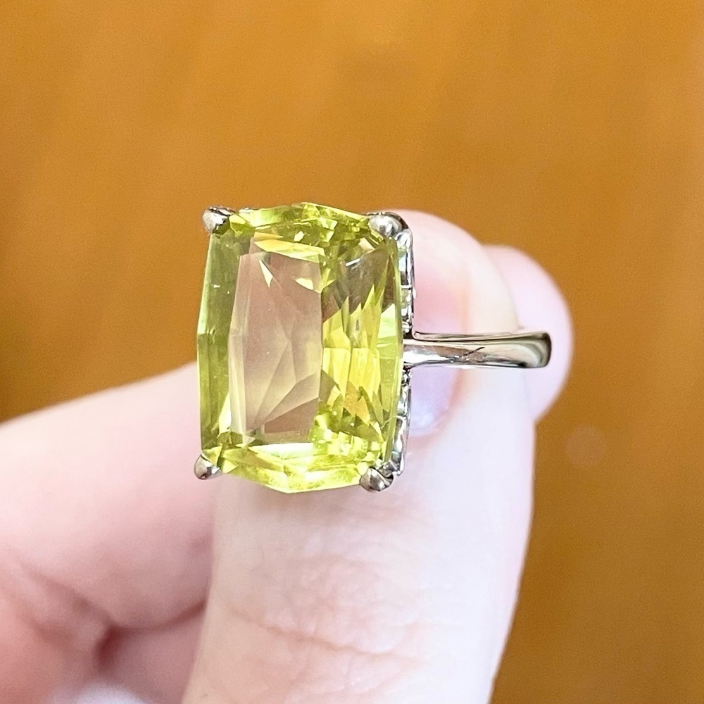 14K Large Radiant 14 Carat Yellow Topaz Solitaire Solid White Gold Size … - Picture 6 of 11